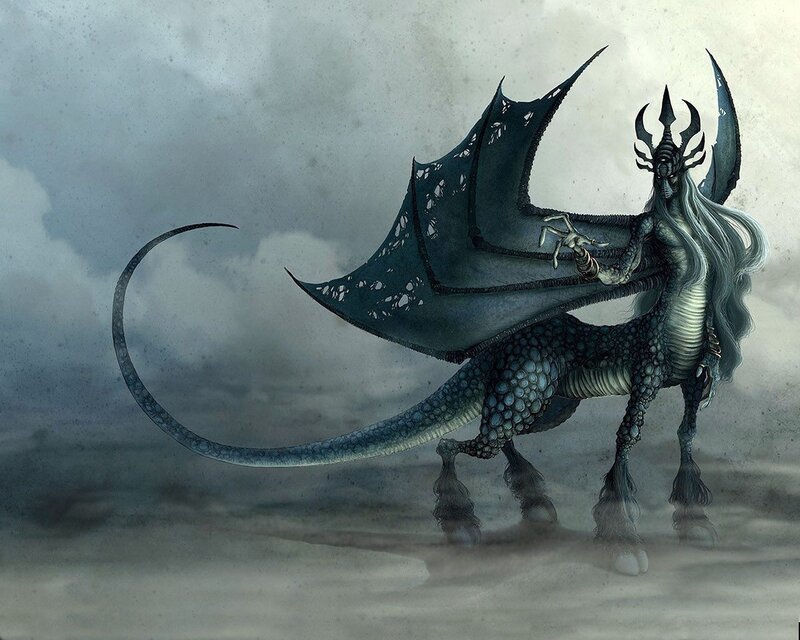 dark dragon with long tail