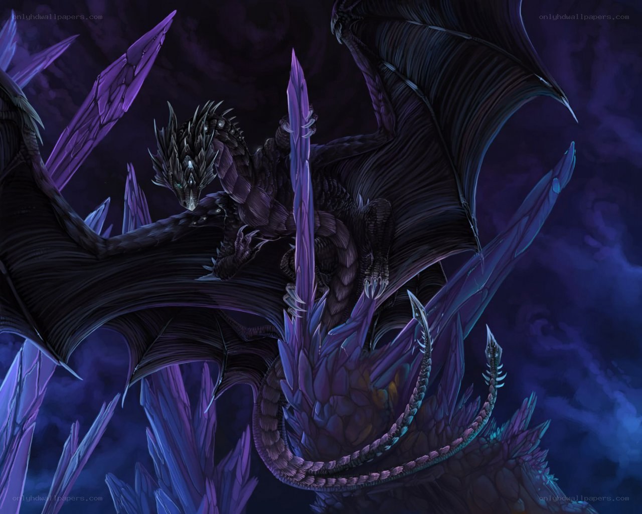 dark dragon with purple crystals