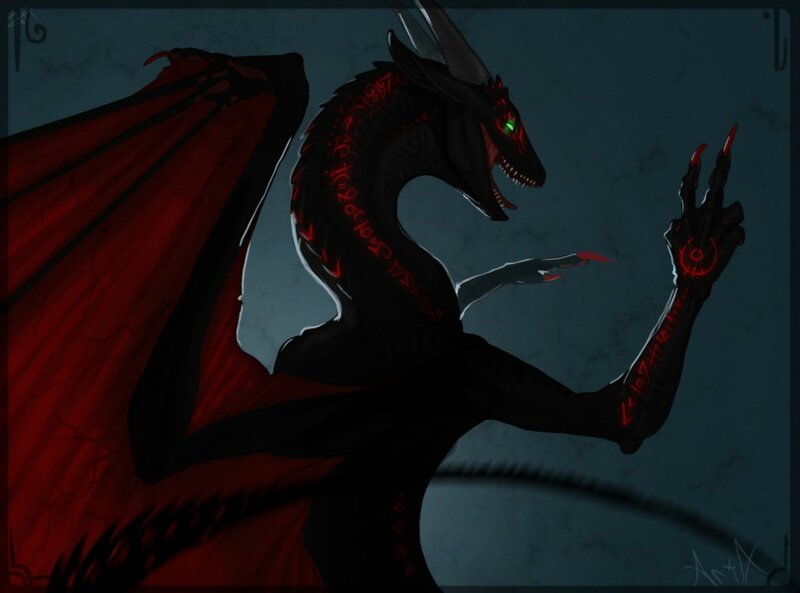dark dragon with red wings