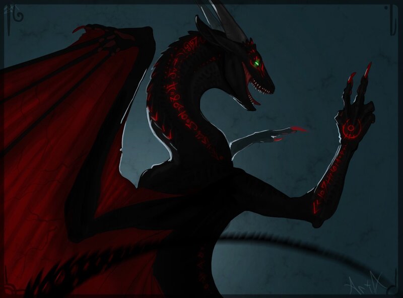 dark dragon with red wings