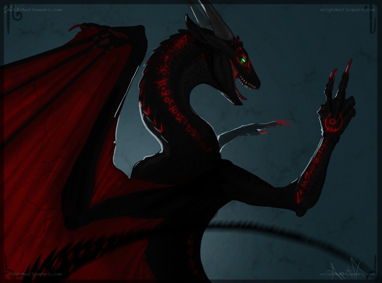 dark dragon with red wings