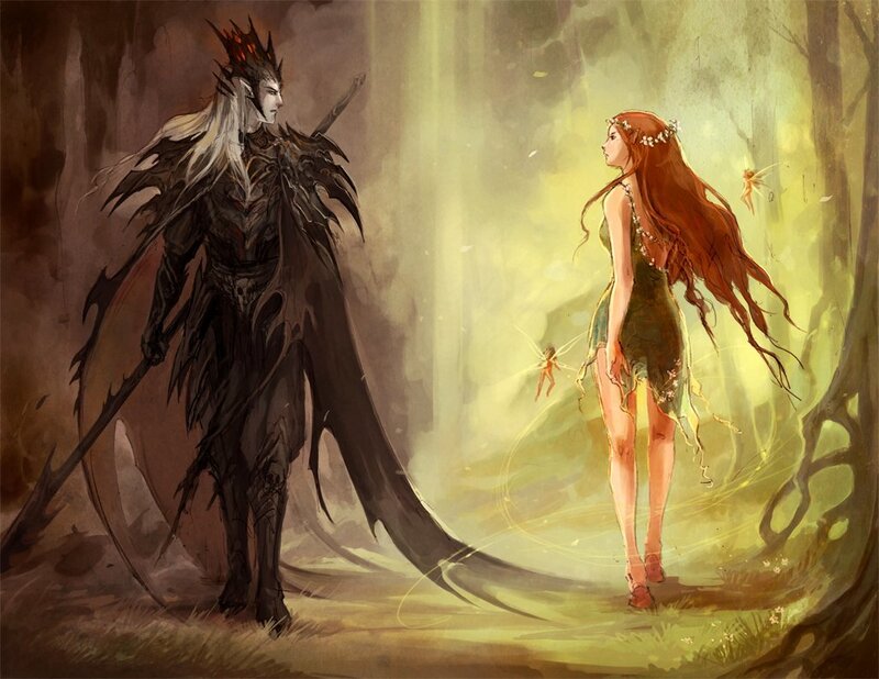 Dark Elf and Fairy in Forest — Green