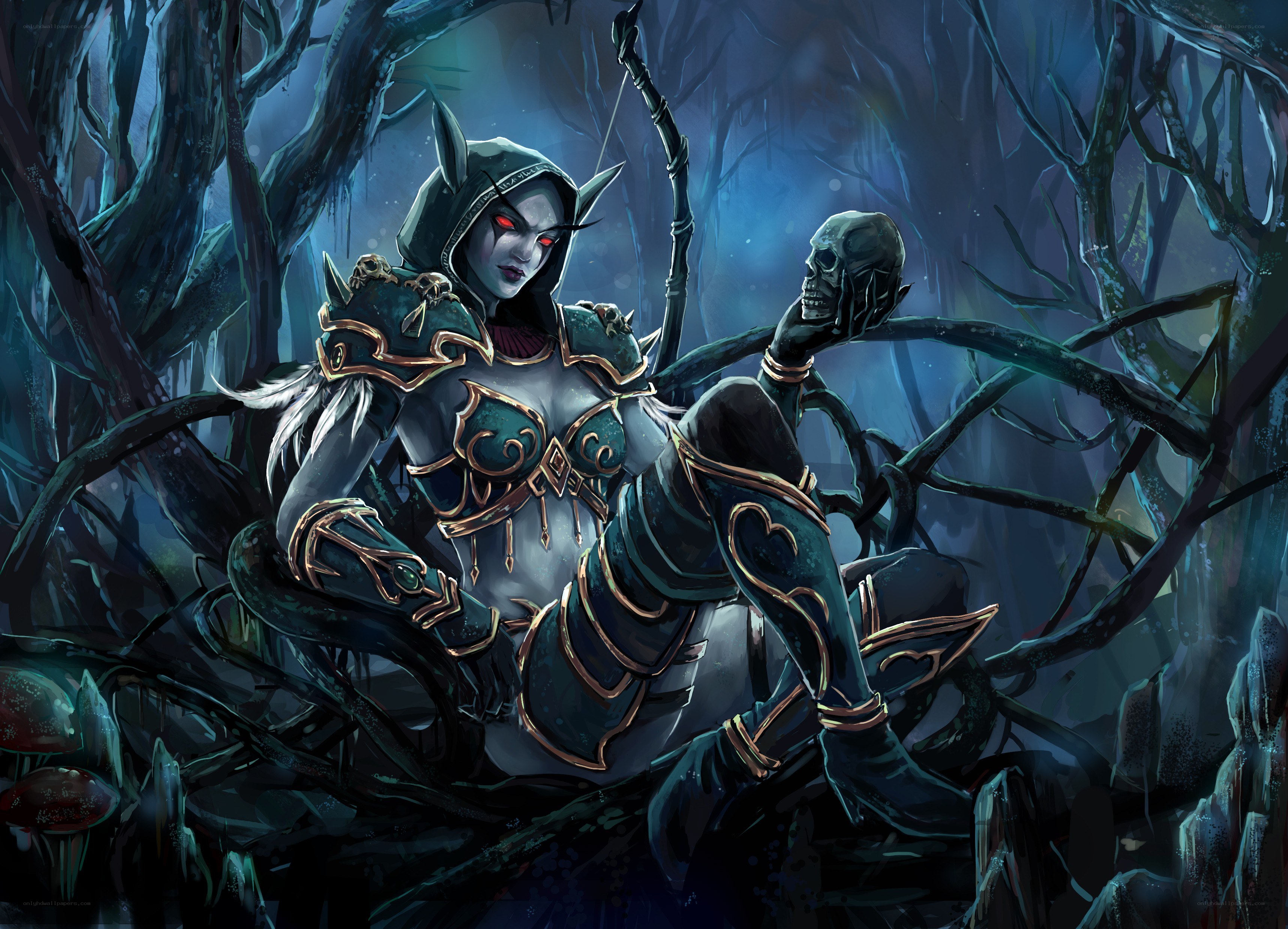 dark elf archer in a haunted forest