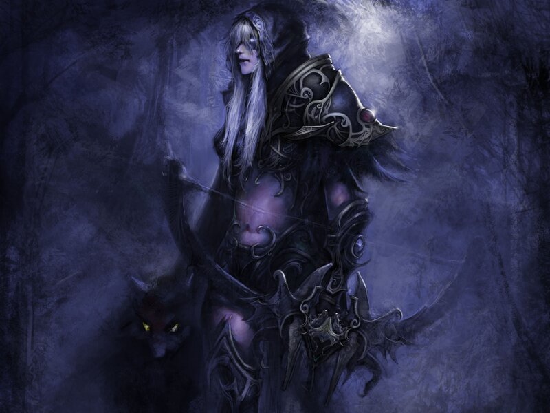 Dark elf archer in a misty forest