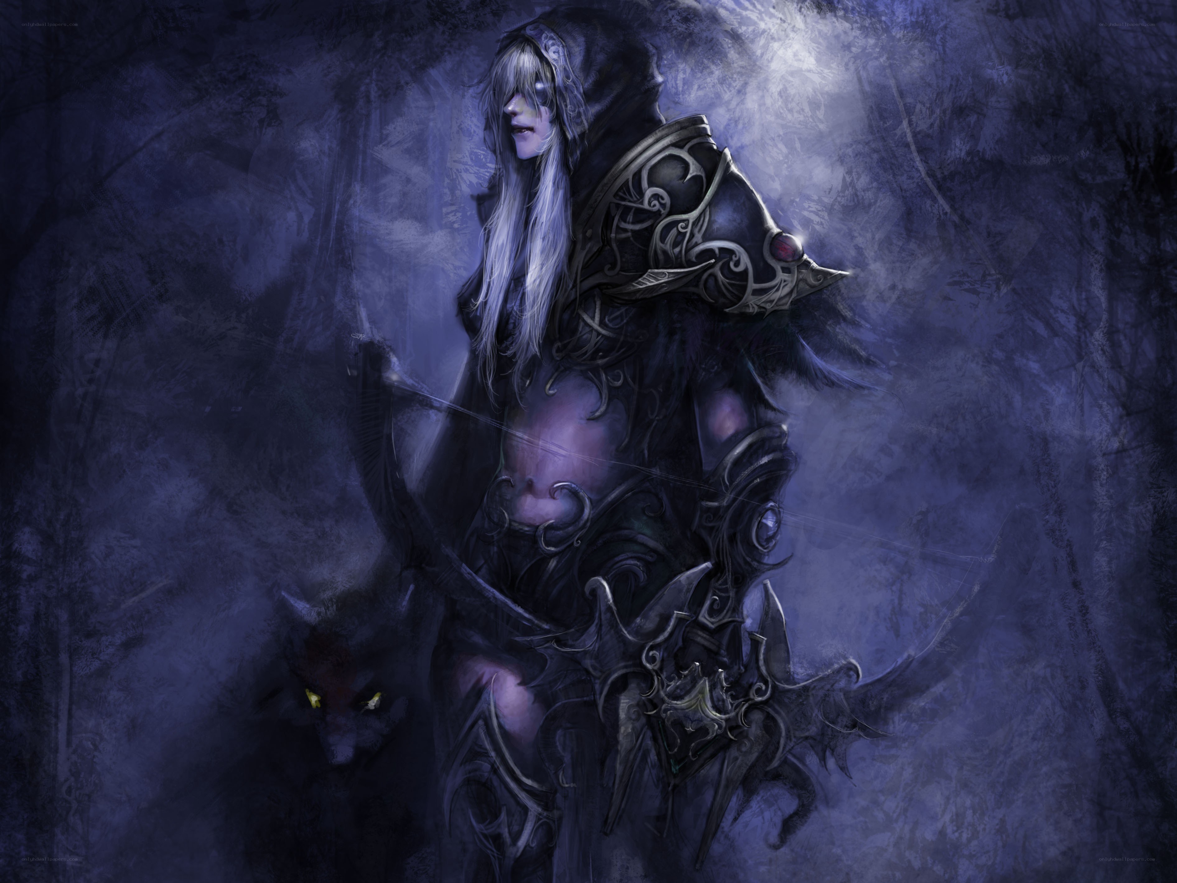 Dark elf archer in a misty forest