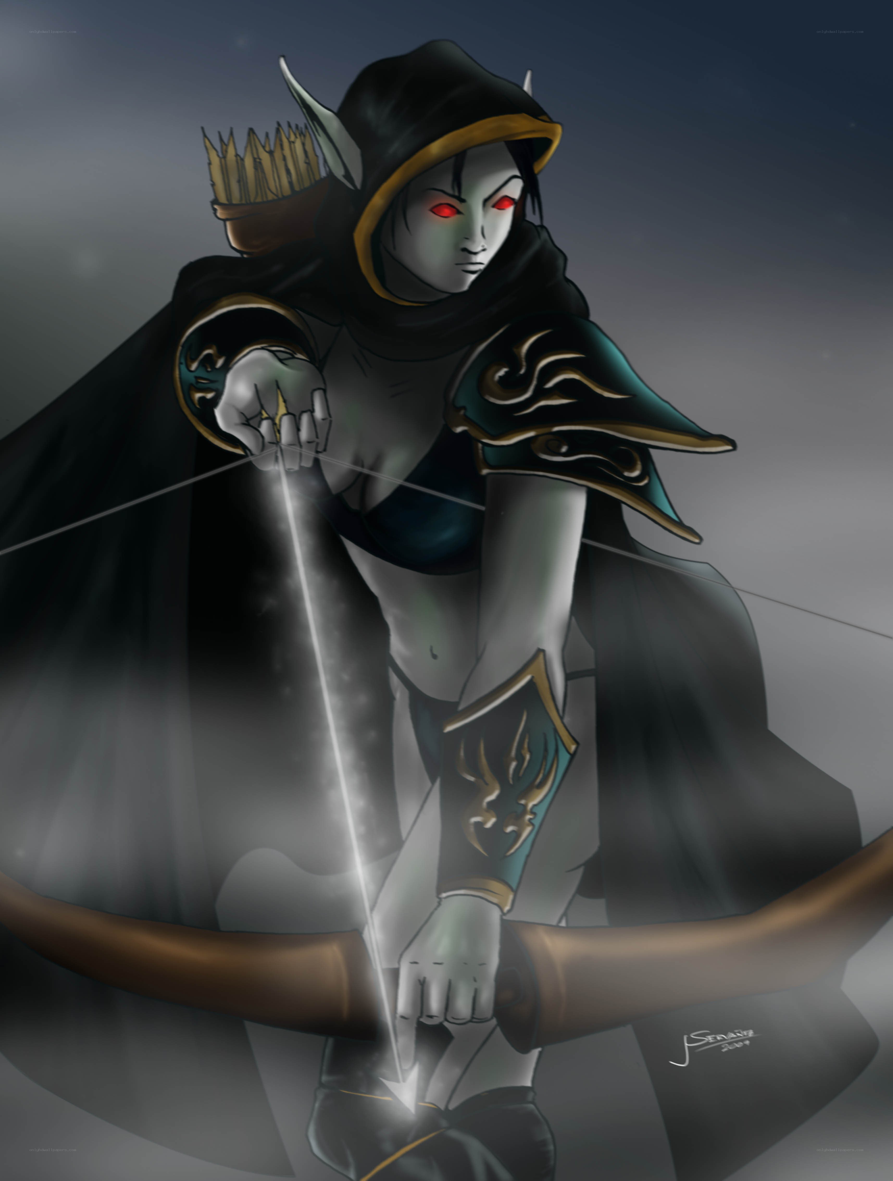 Dark elf archer with glowing arrow