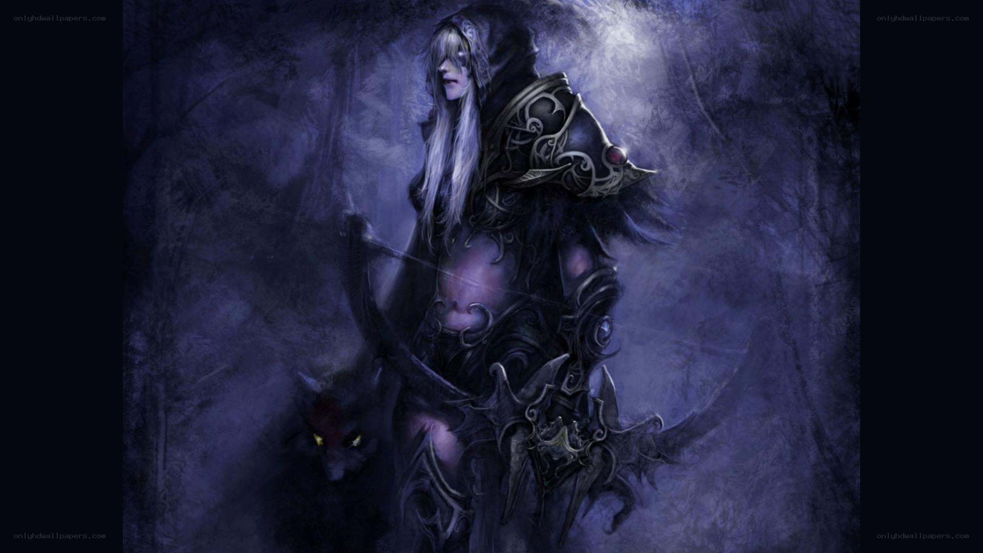 dark elf archer with wolf