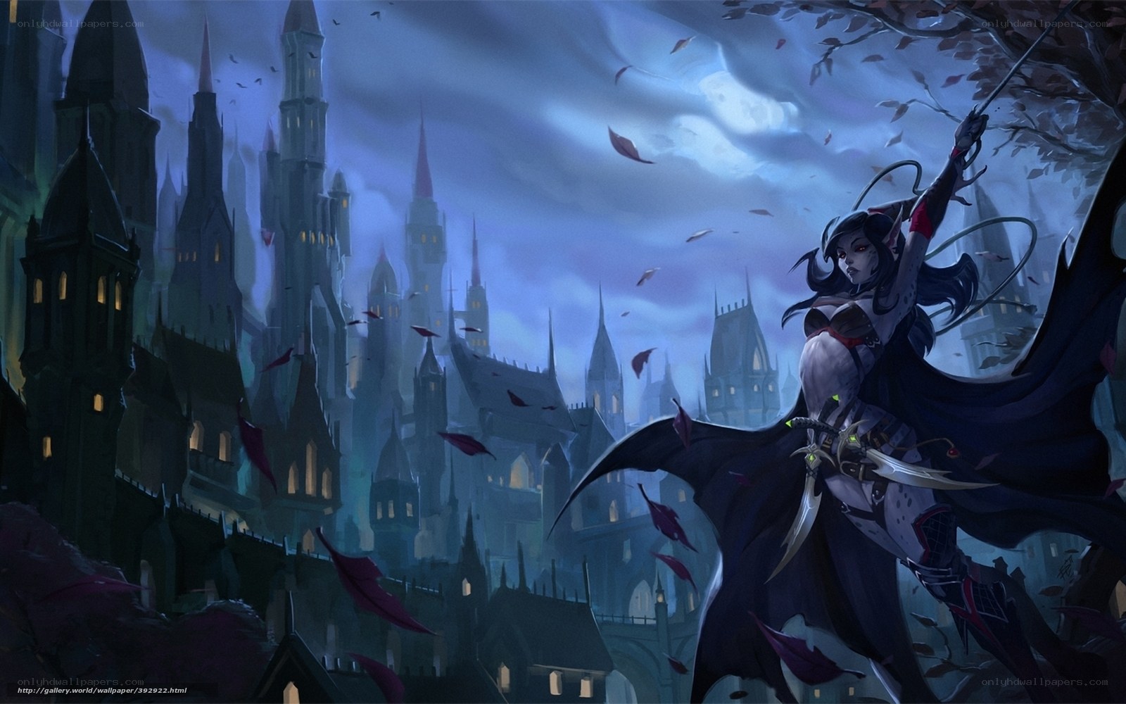 Dark elf assassin in a gothic city