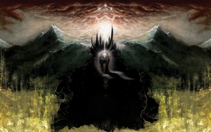 dark entity in mountainous landscape