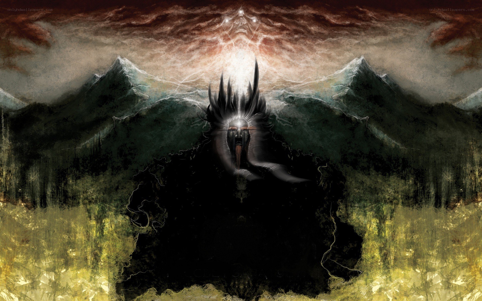 dark entity in mountainous landscape