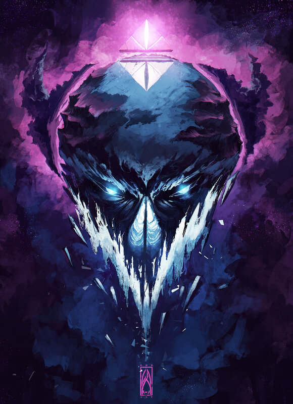 Dark Entity with Glowing Eyes — Purple