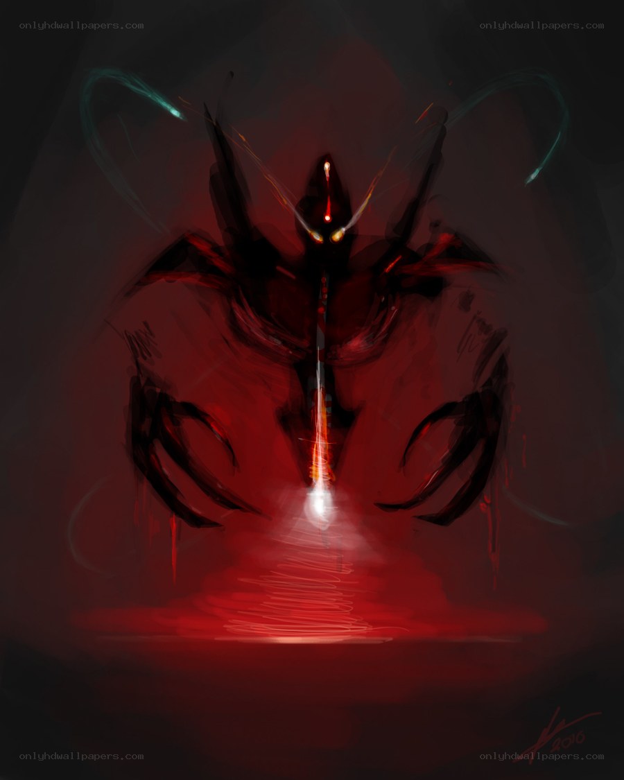 dark entity with glowing red eyes