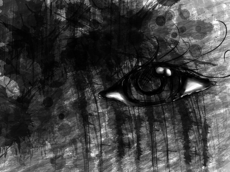 dark eye in ink splatters