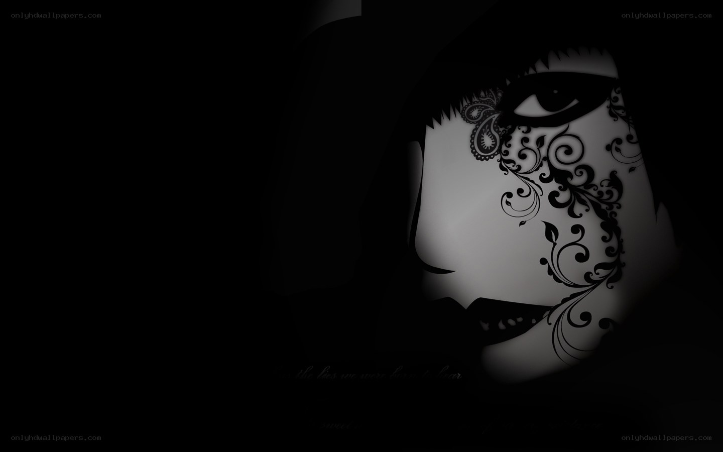 dark face with floral patterns