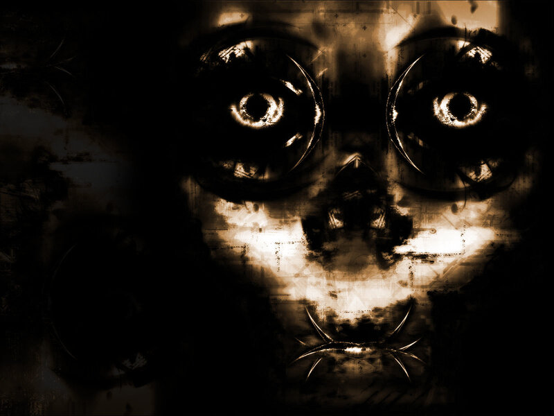 dark face with glowing eyes