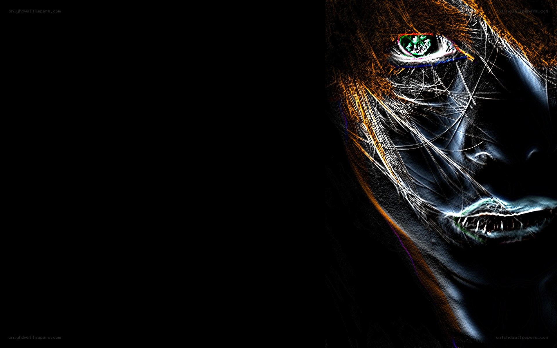 dark face with glowing eyes