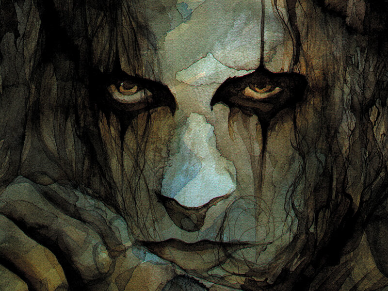 dark face with intense eyes