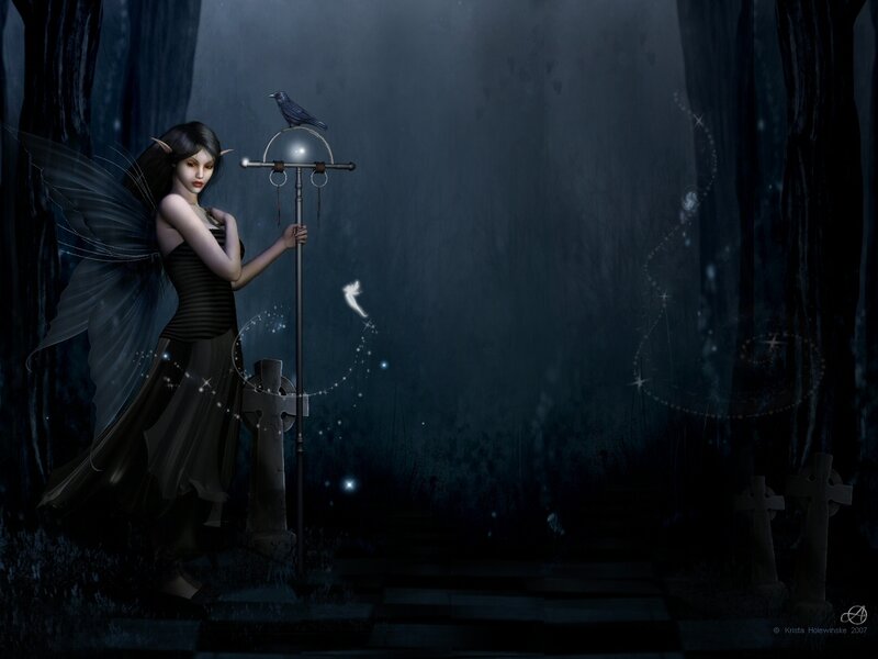 Dark fairy in a graveyard