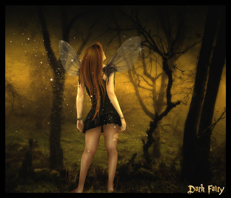 Dark fairy in a misty forest