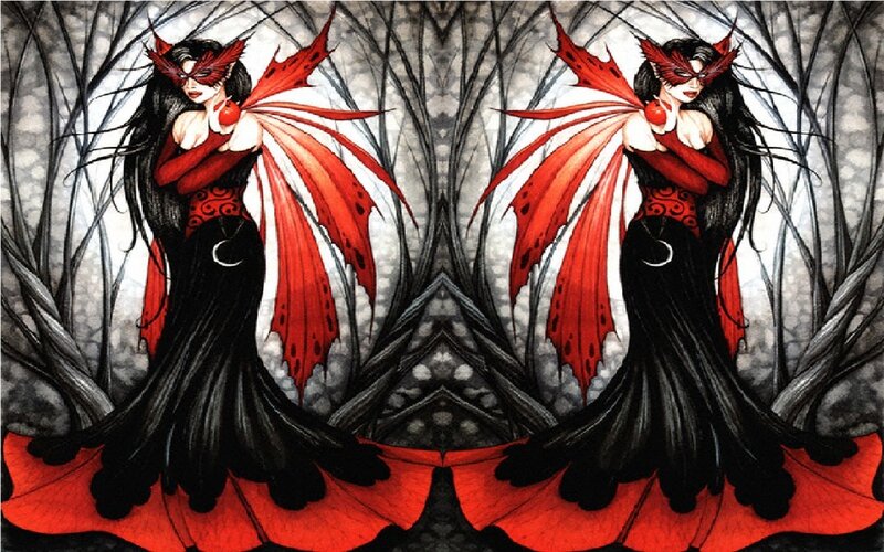 dark fairy sisters in forest