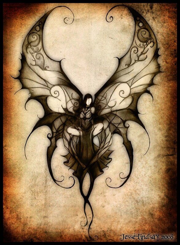 dark fairy with heart wings
