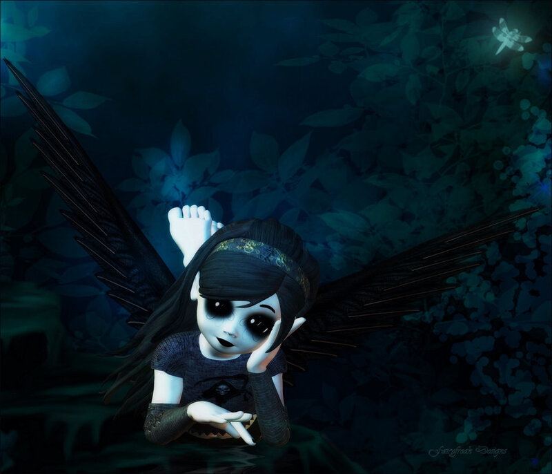 Dark Fairy with Wings — Blue, Mysterious