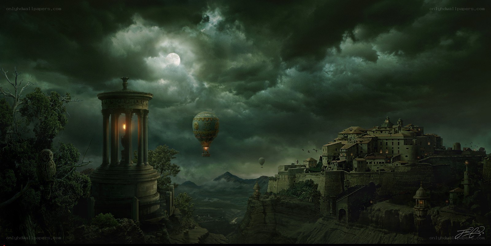 Dark fantasy airship landscape