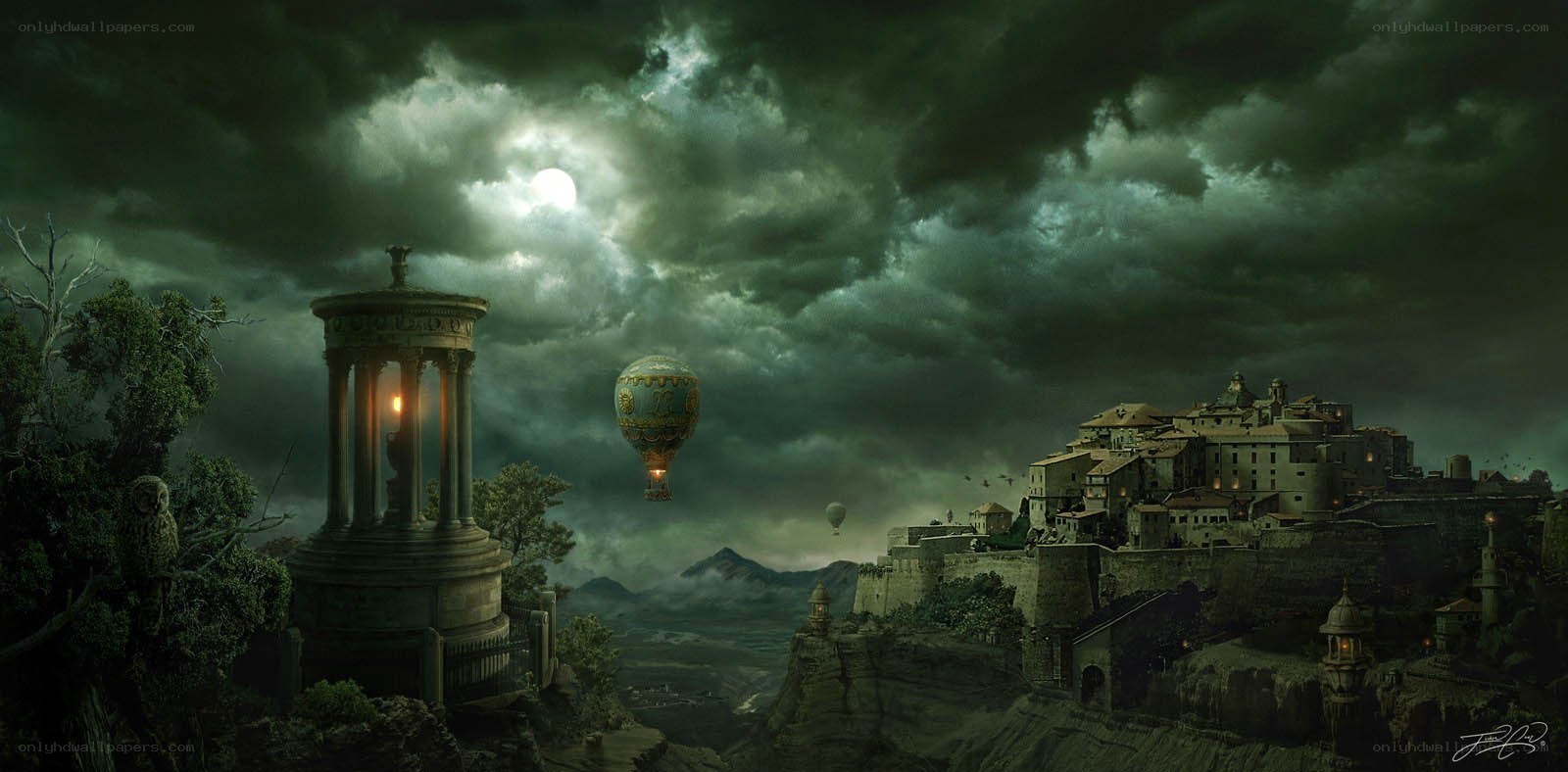 Dark fantasy airship landscape