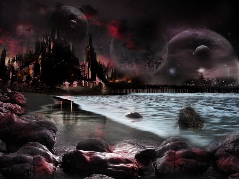 Dark fantasy alien landscape