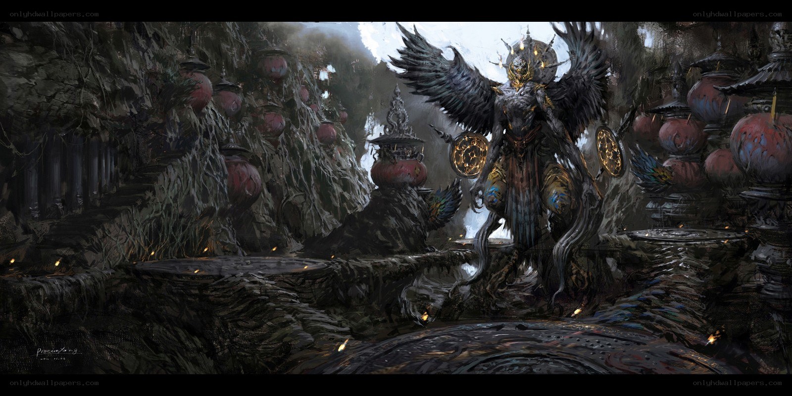 Dark fantasy angel warrior