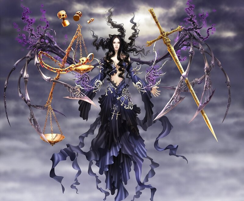 Dark fantasy angel with scales and sword