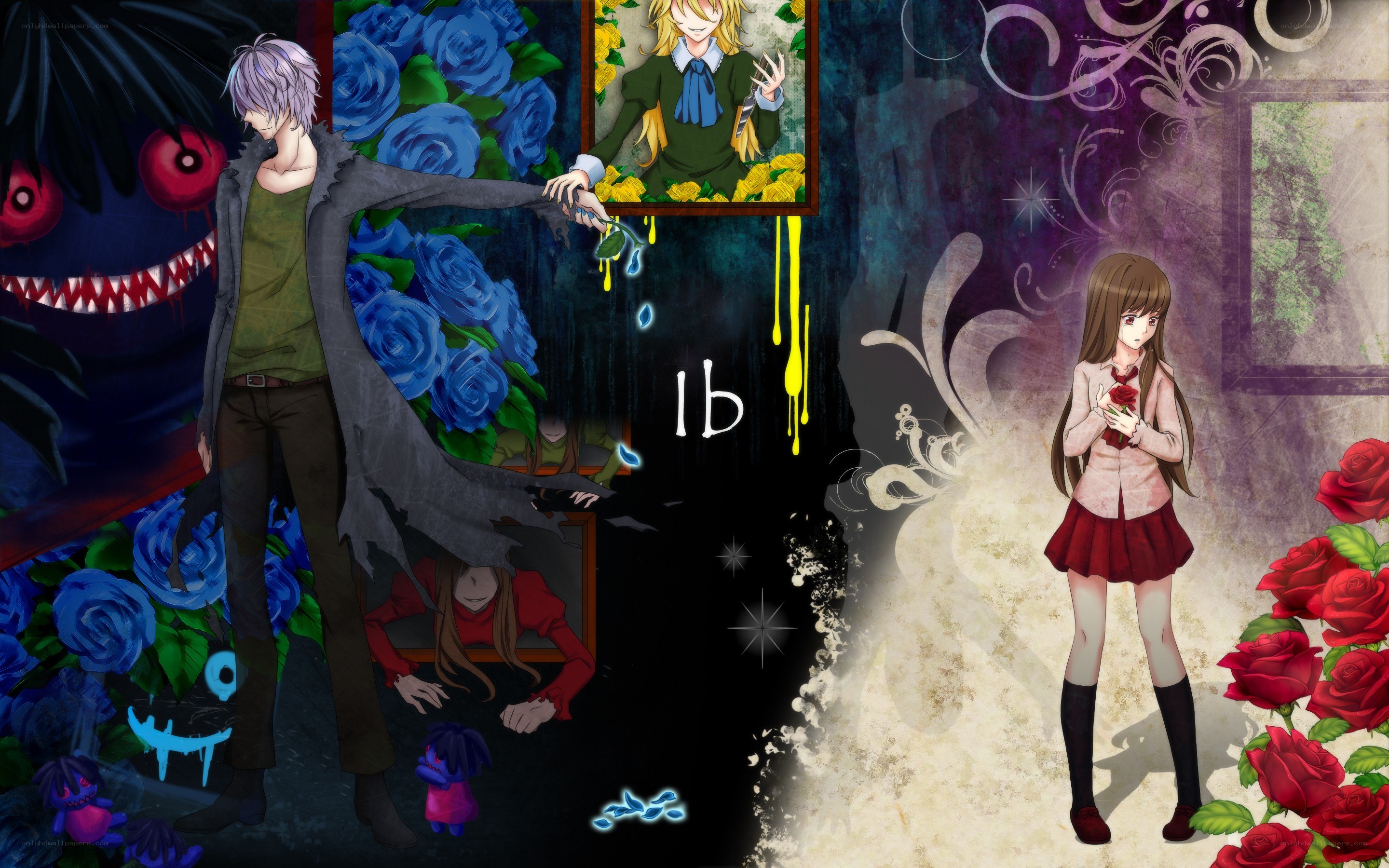 Dark fantasy anime scene with roses