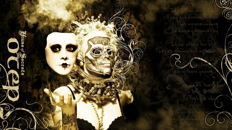 dark fantasy art with skull and mask