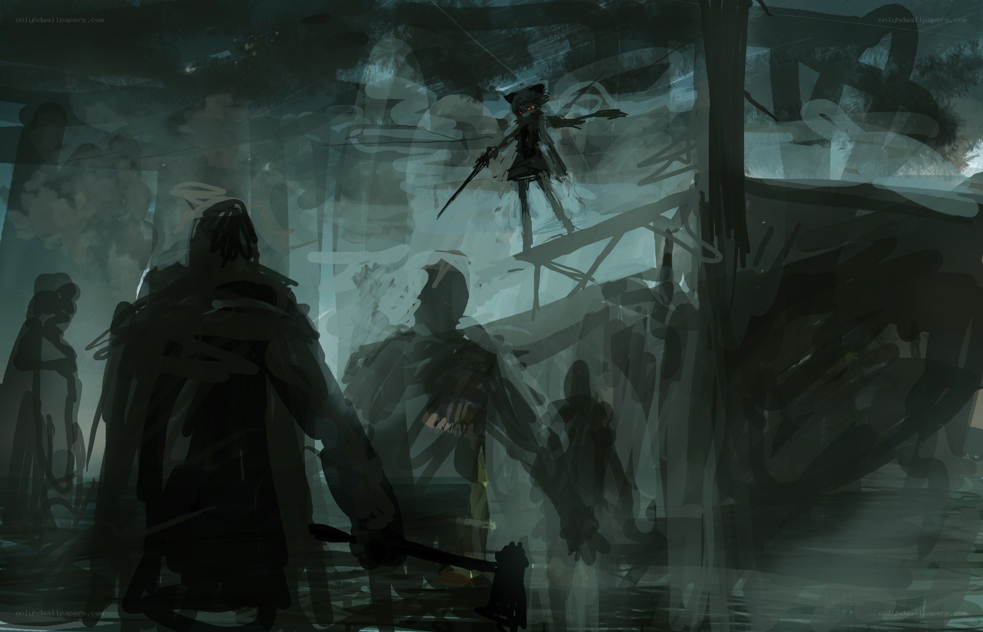 Dark fantasy battle scene