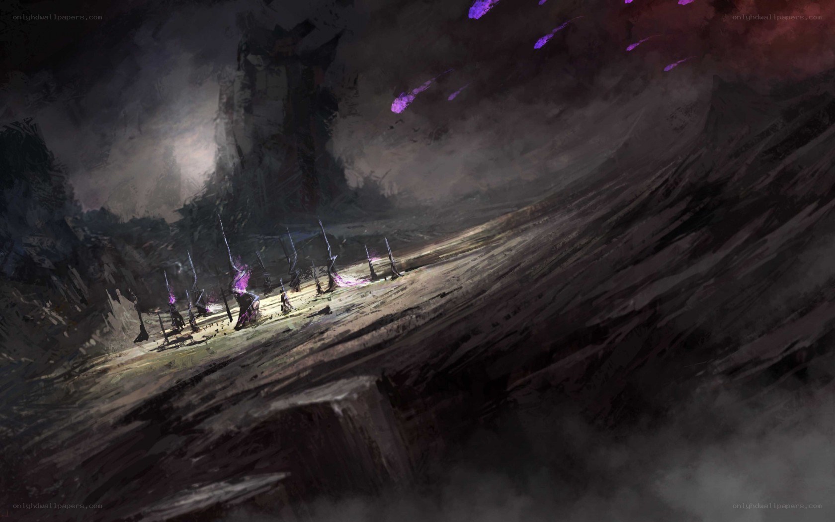 dark fantasy battlefield scene