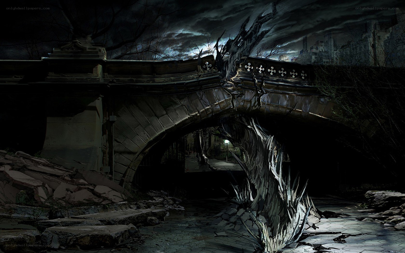 Dark fantasy bridge destruction