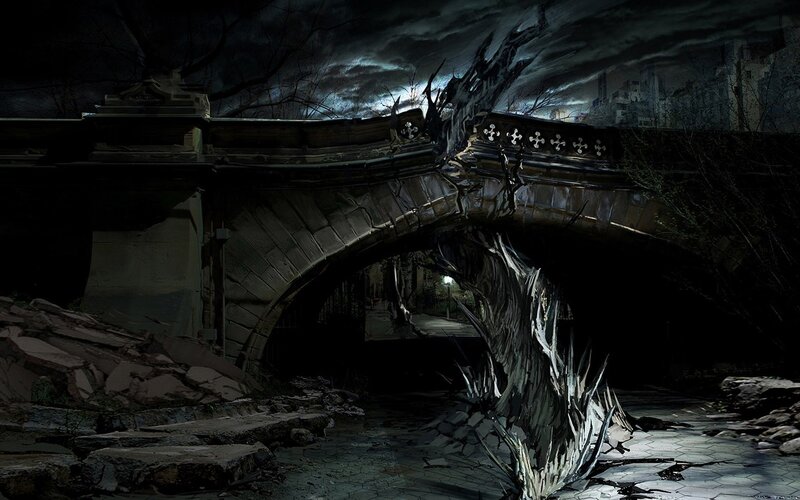 Dark fantasy bridge destruction