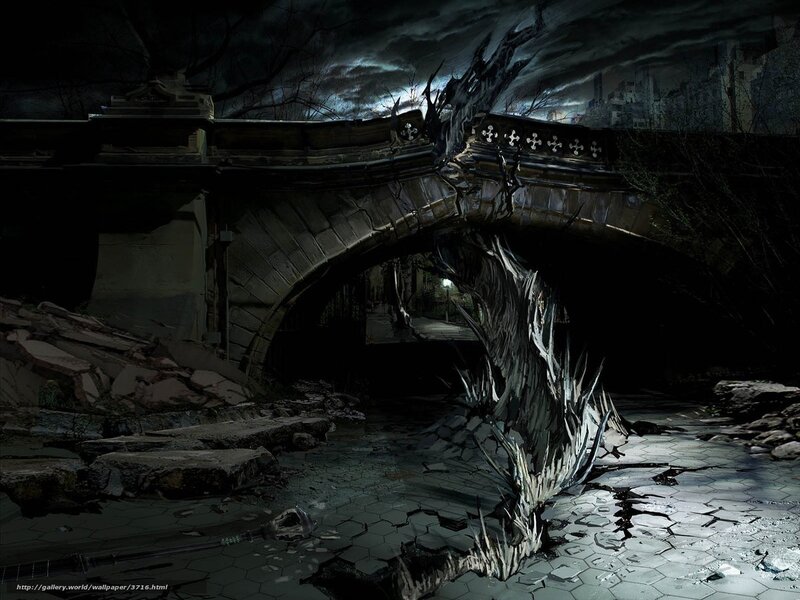 Dark fantasy bridge ruin