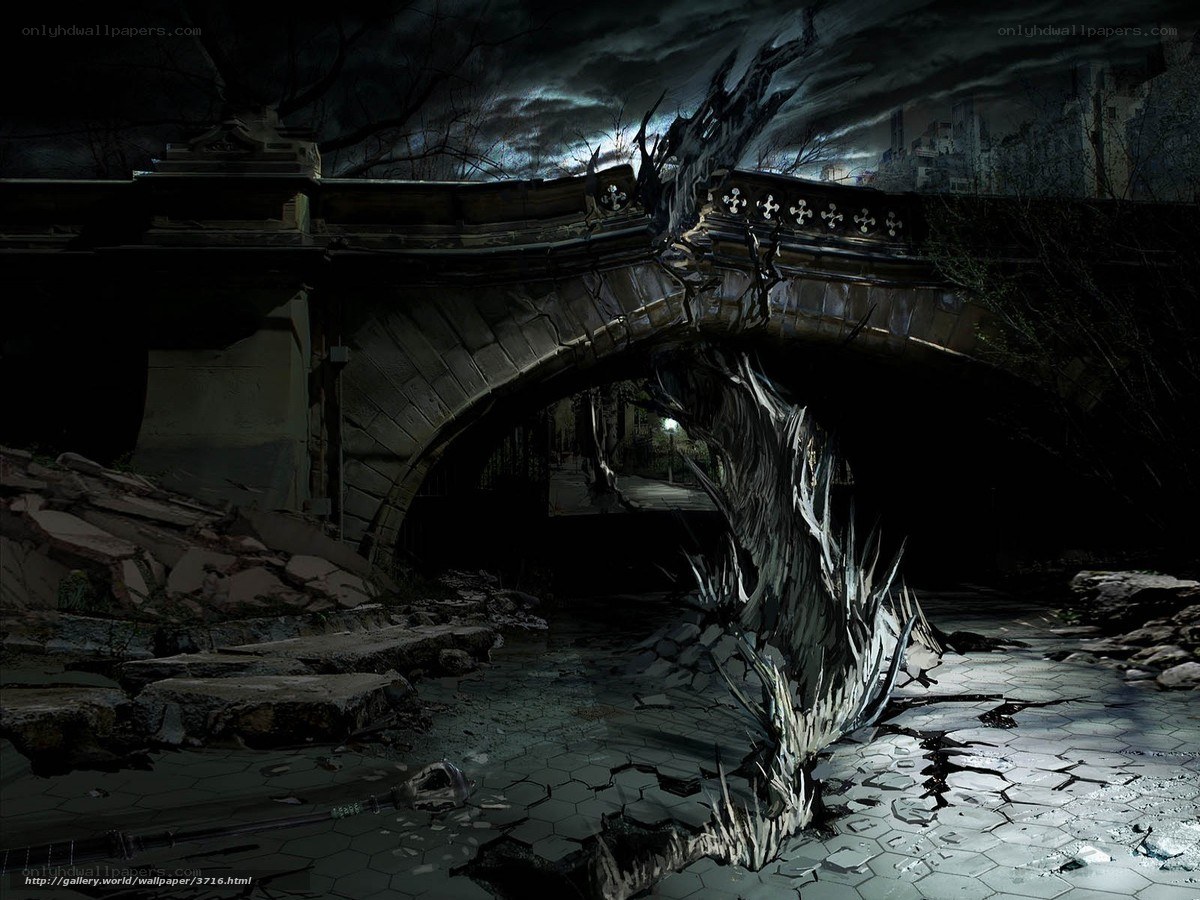 Dark fantasy bridge ruin