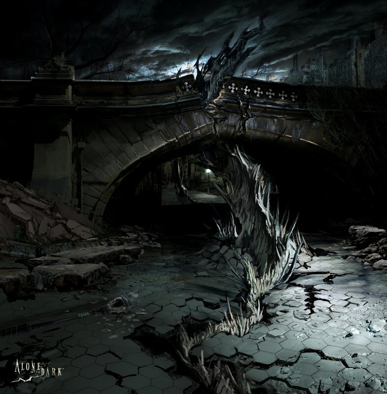 Dark fantasy bridge scene