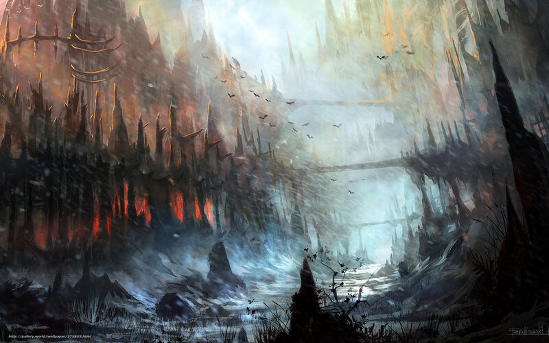 Dark fantasy canyon landscape