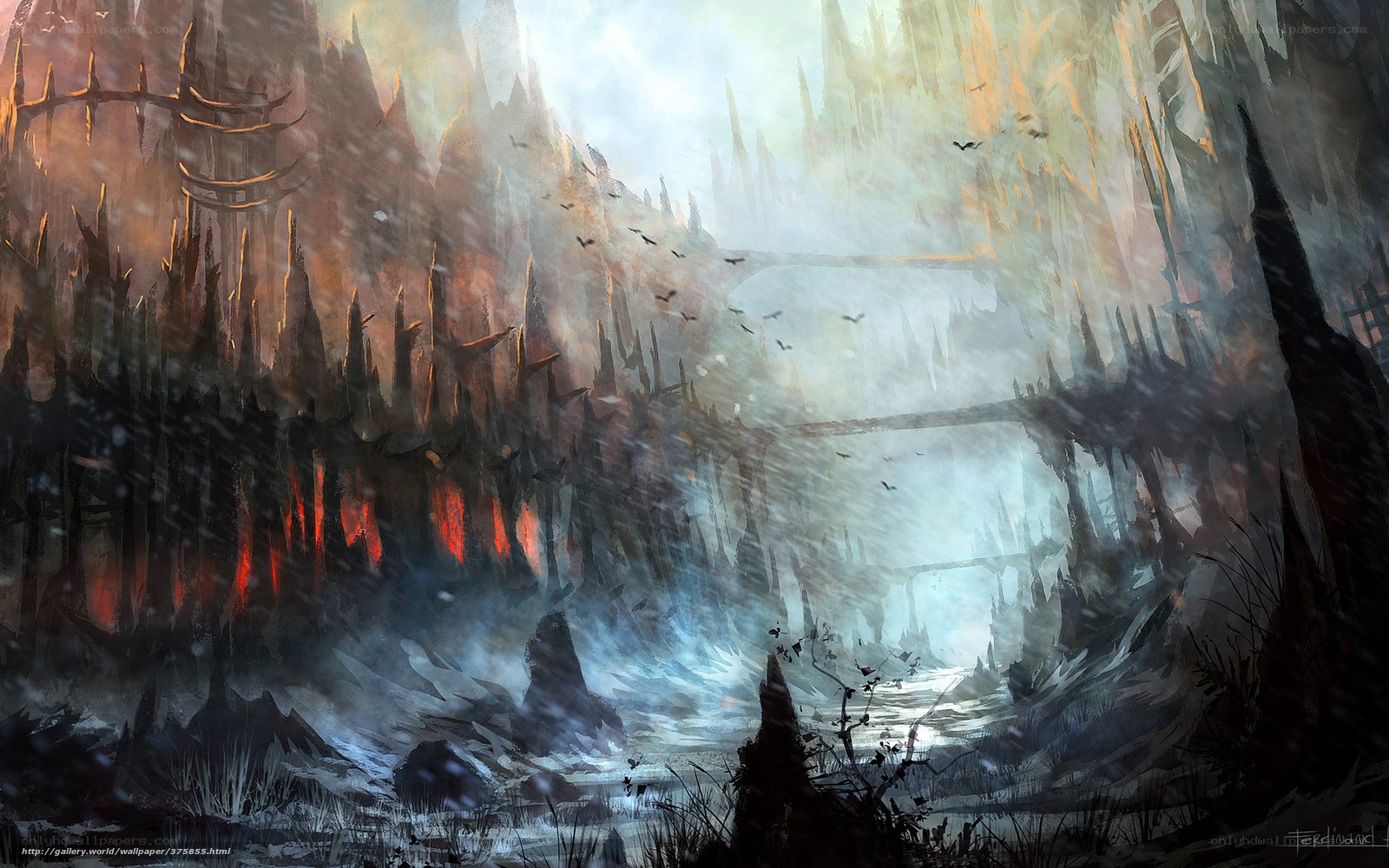 Dark fantasy canyon landscape