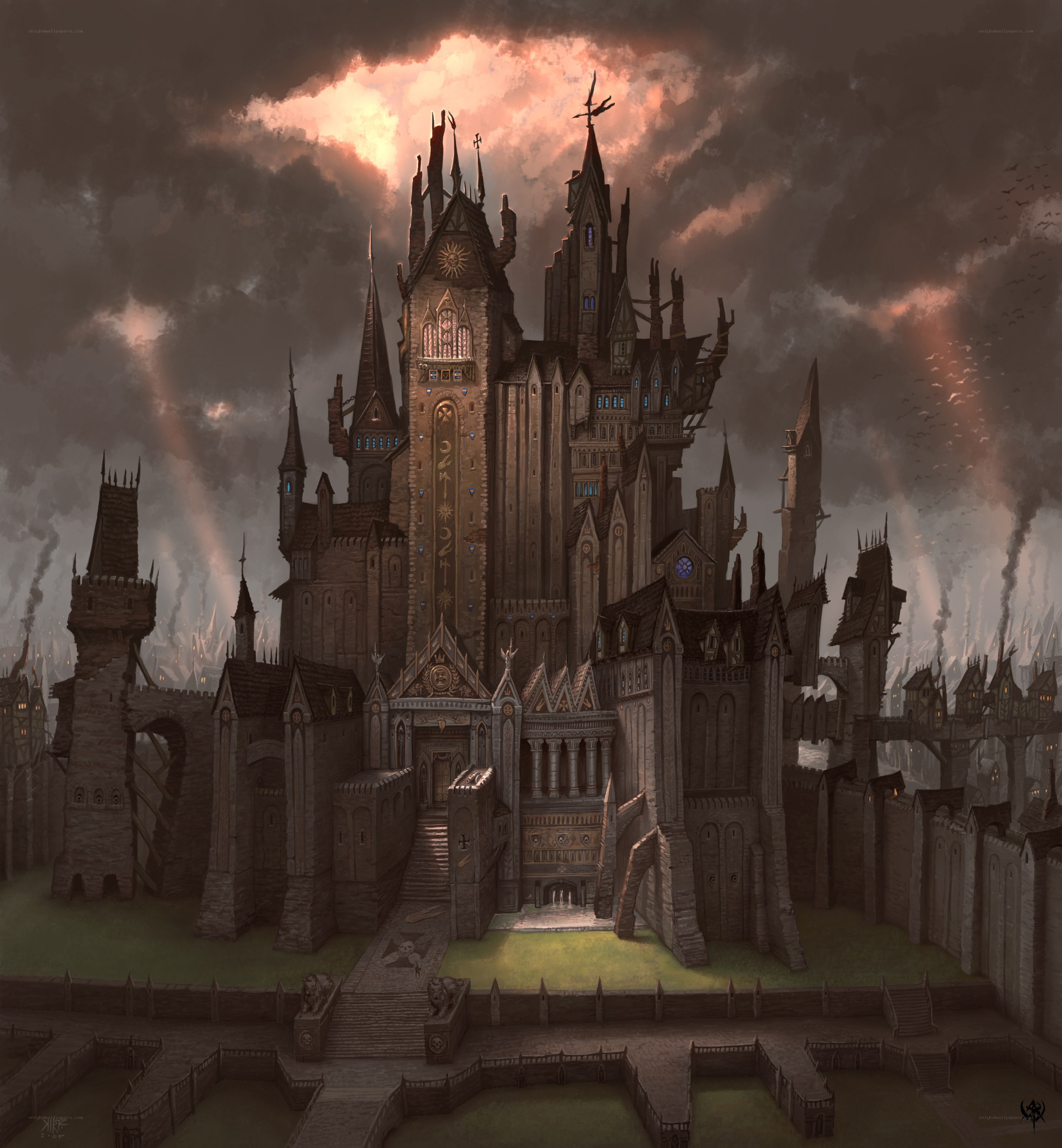Dark fantasy castle at dusk