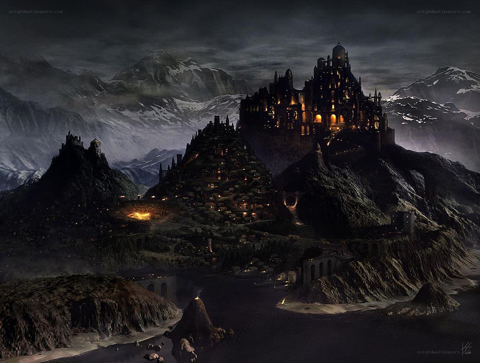 Dark fantasy castle at night