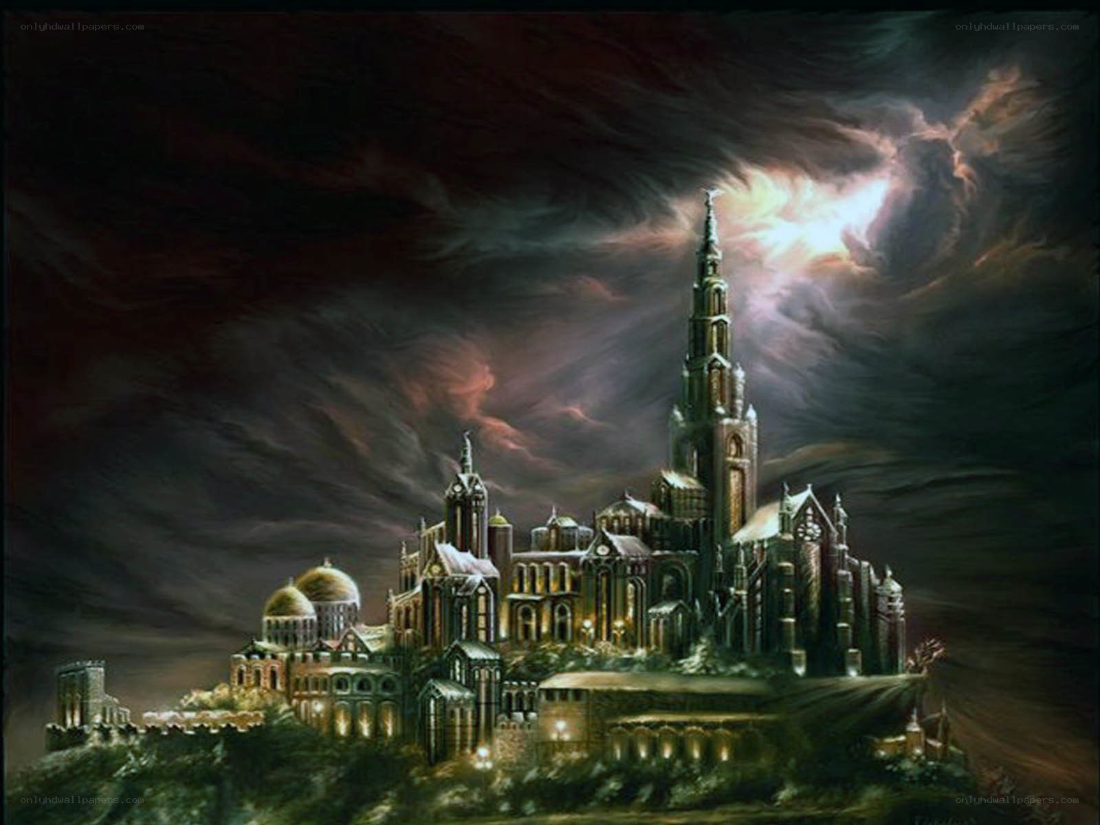 Dark fantasy castle at night
