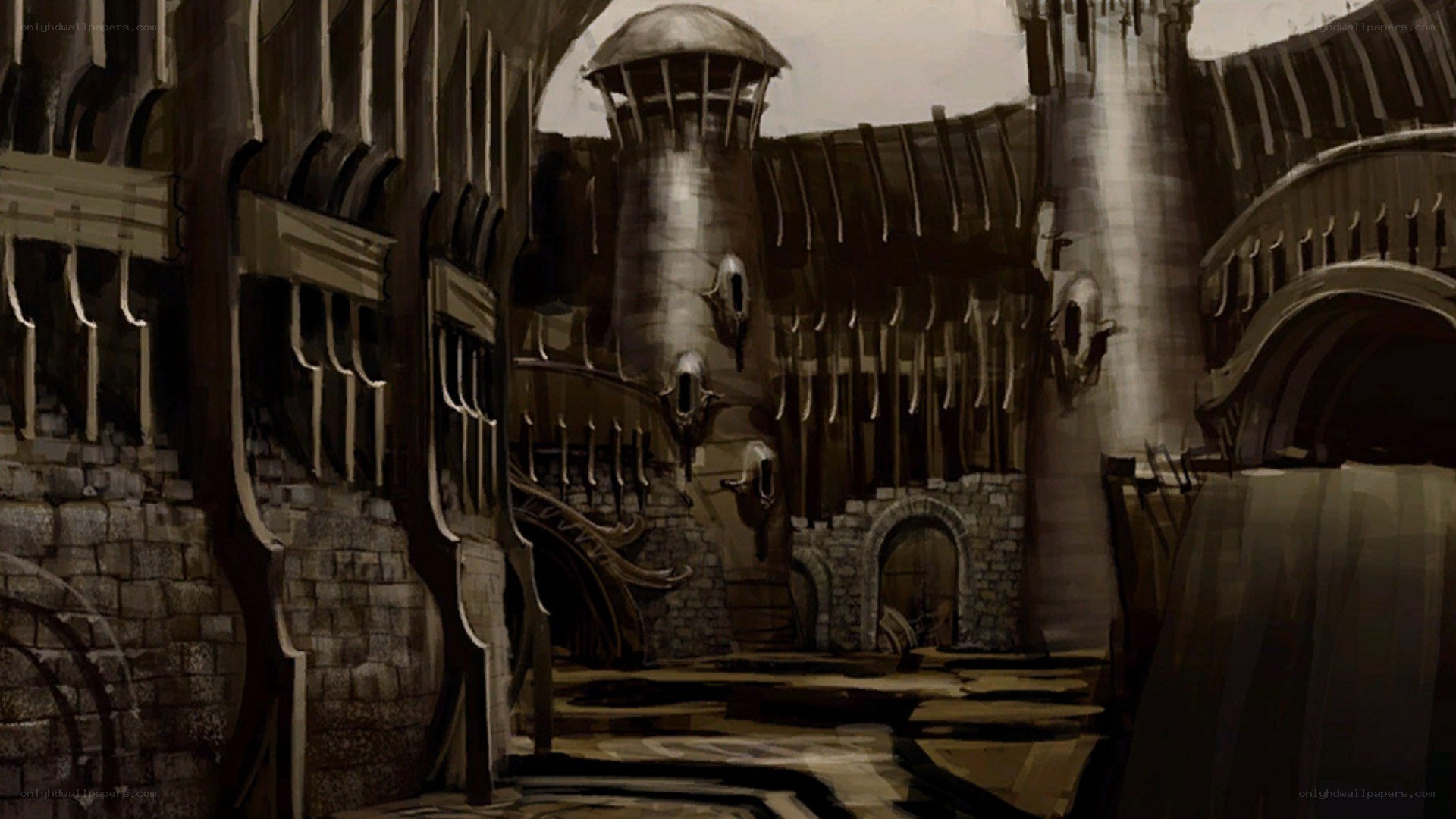 dark fantasy castle courtyard