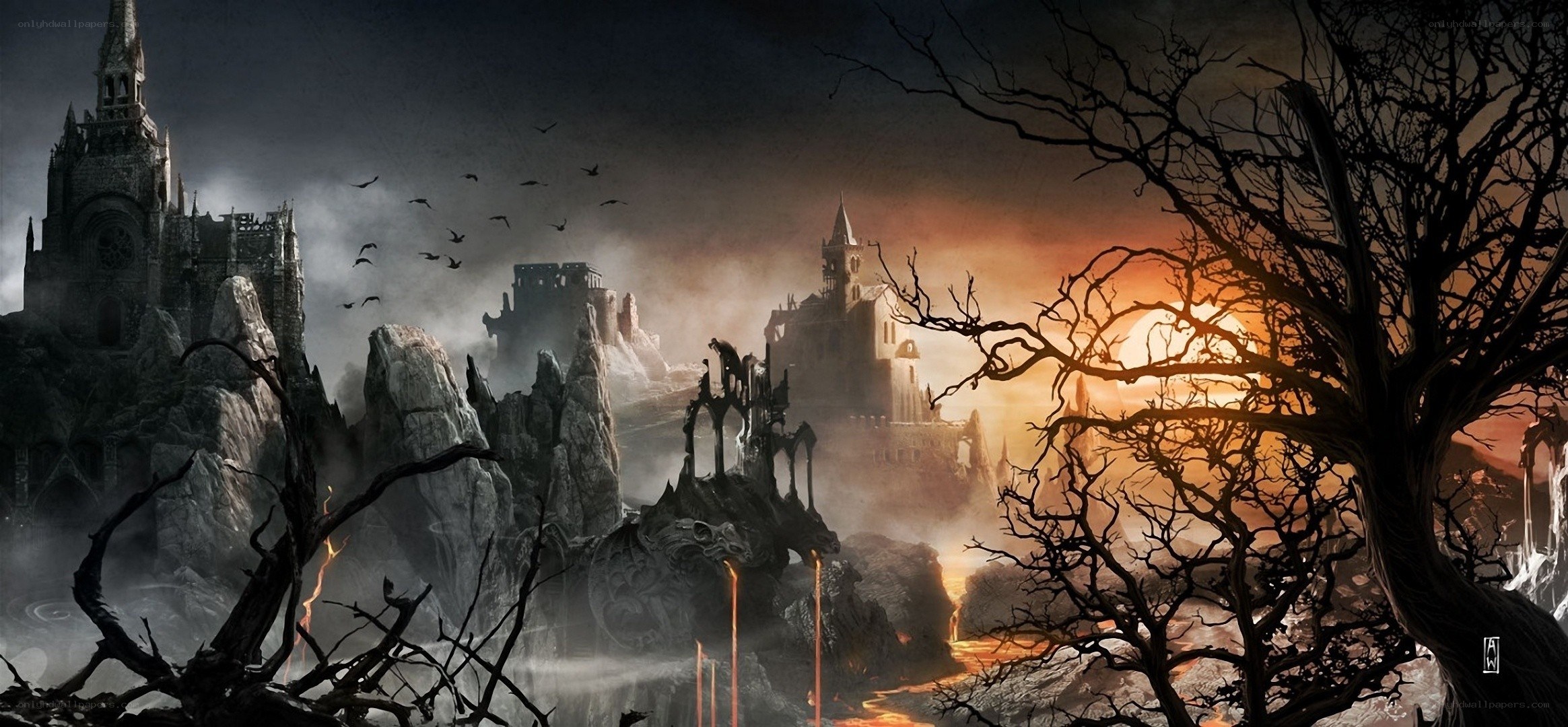 dark fantasy castle landscape