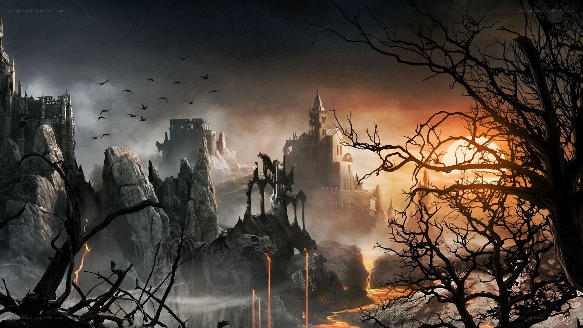 dark fantasy castle landscape