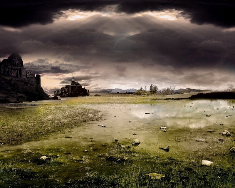 Dark fantasy castle landscape