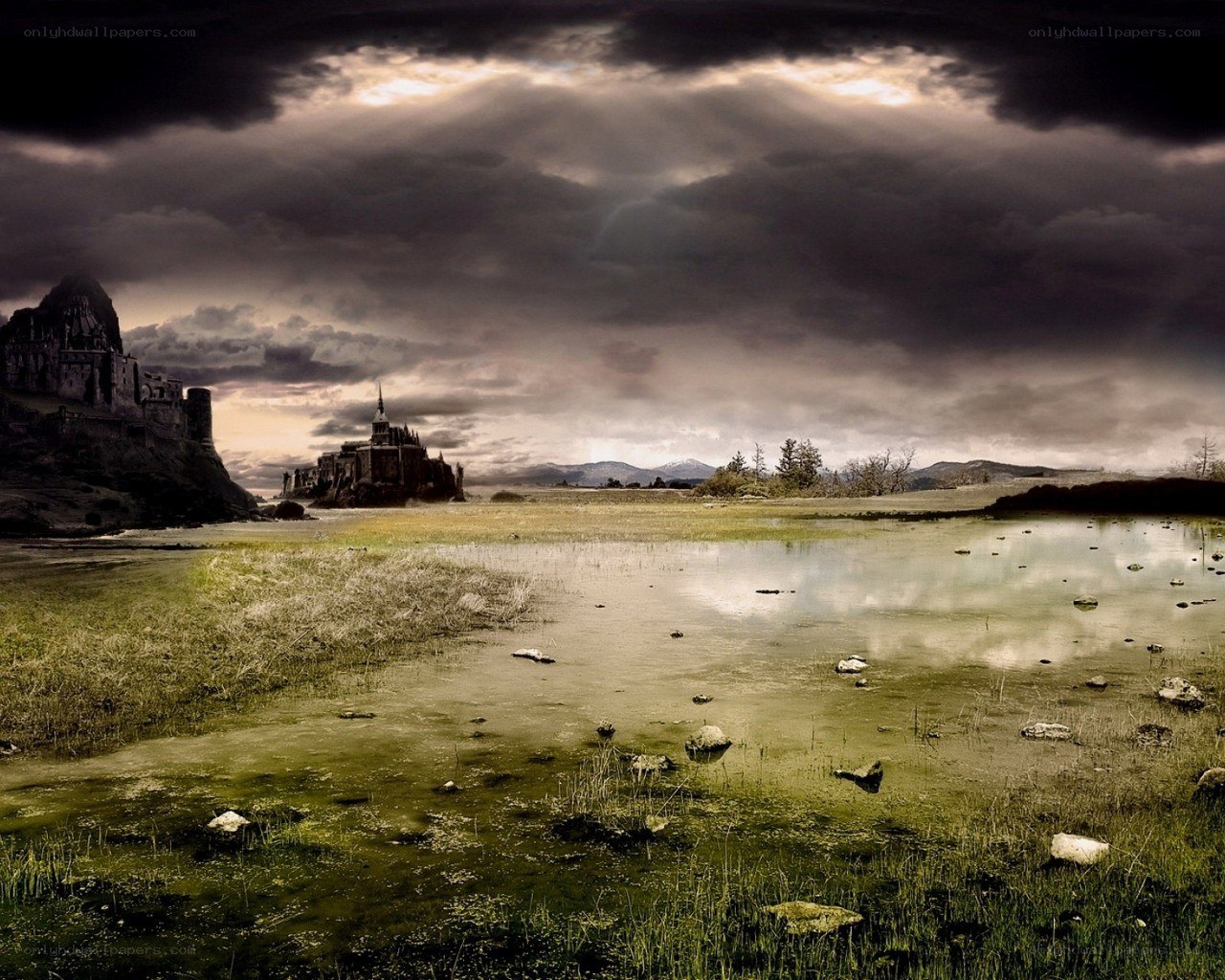 Dark fantasy castle landscape